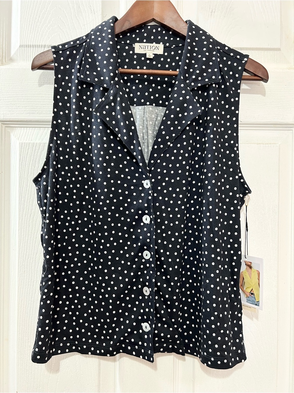 Nation LTD Los Angeles Black White Polka Dot Sleeveless Button Down Blouse Top S